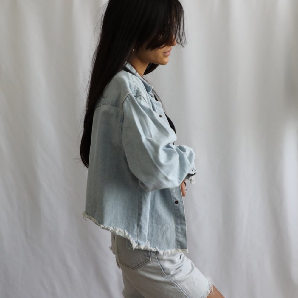 Denim Over Shirt Cropped Asymmetric Lightweight
